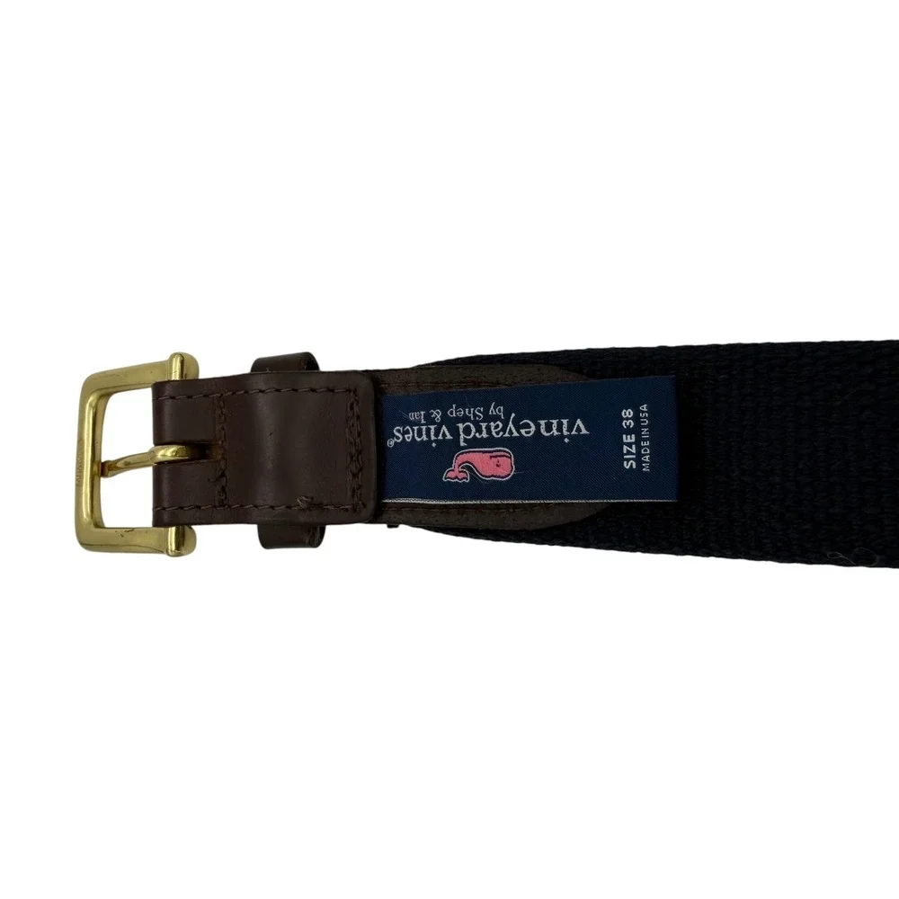 Vineyard Vines Ridgewood CC logo Mens Sz 38 Canvas Leather Belt USA Made
